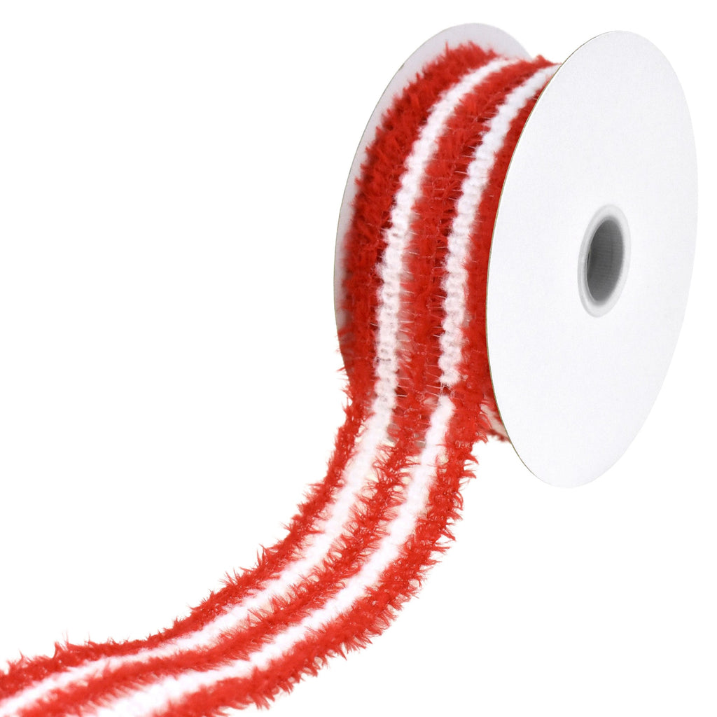 Christmas Fuzzy Candy Cane Stripes Wired Ribbon, 10-yard