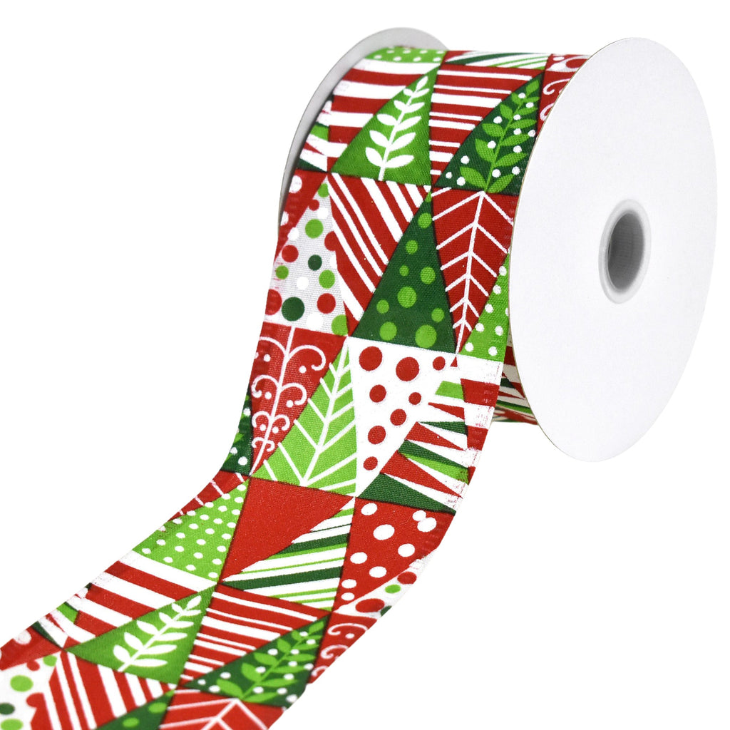 Christmas Abstract Geometric Christmas Trees Wired Ribbon, 2-1/2-inch, 10-yard