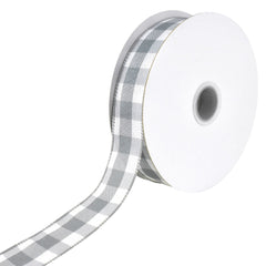 White Buffalo Plaid Wired Ribbon, 1-1/2-inch, 50-yard