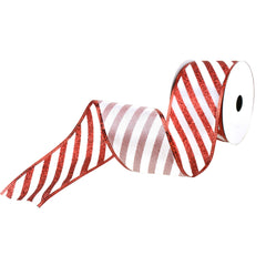 Christmas Glitter Holiday Stripes Wired Ribbon, 2-1/2-Inch, 10-Yard - Red/White