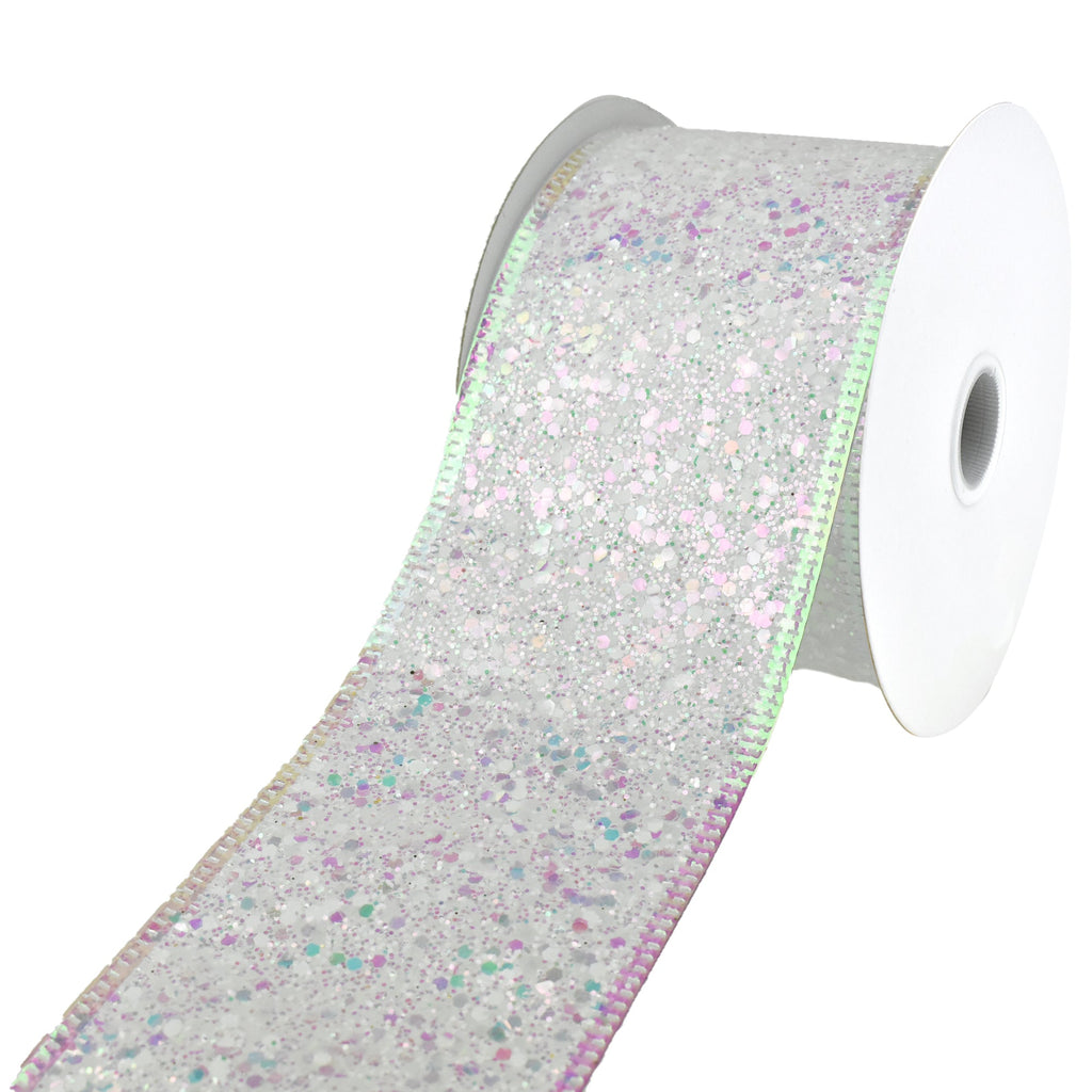 Christmas Iridescent Super Glitter Wired Ribbon, 2-1/2-Inch, 10-Yard