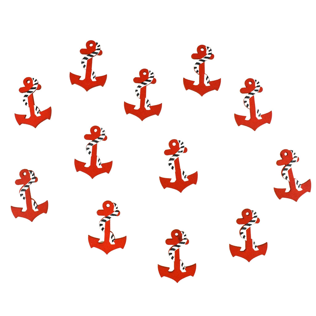 Mini Anchor Wooden Party Favors, 1-1/2-Inch, 12-Count - Red