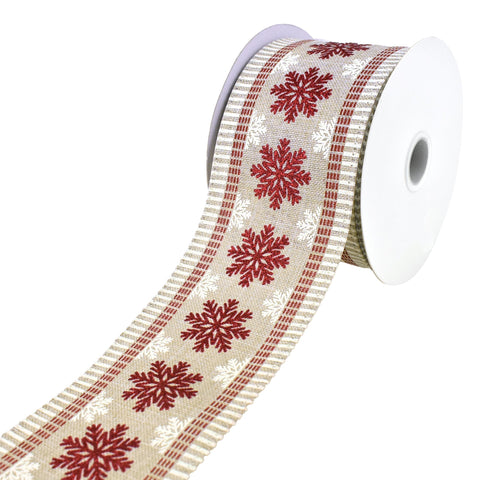 Christmas Glitter Snowflake and Dash Edge Wired Ribbon, 2-1/2-Inch, 10-Yard