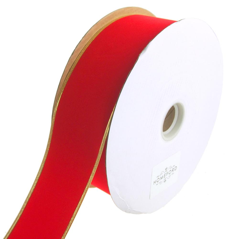 Waterproof Gold-Trimmed Velvet Wired Christmas Holiday Ribbon, Red, 2-1/2-Inch, 50 Yards
