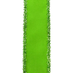 Christmas Velvet Tinsel Edge Wired Ribbon, 1-1/2-Inch, 10-Yard - Lime Green