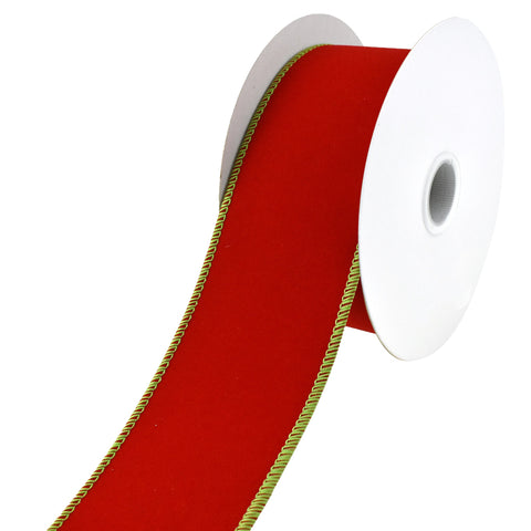 Dual Sided Christmas Velvet Wired Edge Ribbon, 2-1/2-Inch, 10-Yard - Red/Lime Green