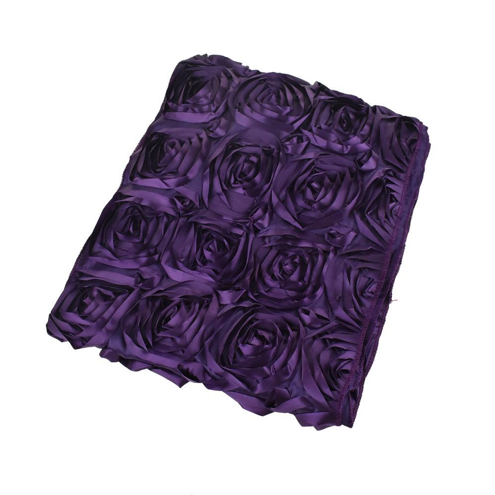 Satin Rosette Table Runner with Serged Edge, Eggplant, 14-Inch x 108-Inch