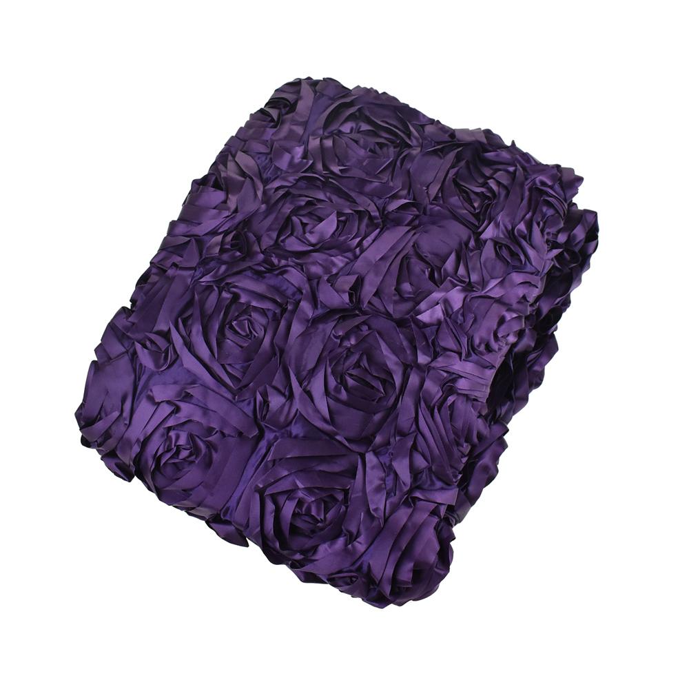 Satin Rosette Table Runner with Serged Edge, Eggplant, 72-Inch x 72-Inch