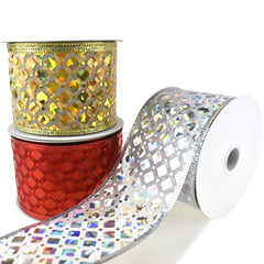 Embossed Diamonds Sheer Wired Ribbon, 2-1/2-Inch, 10-Yard