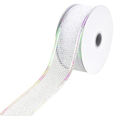 Christmas Glittered Net Metallic Edge Wired Ribbon, 10-yard