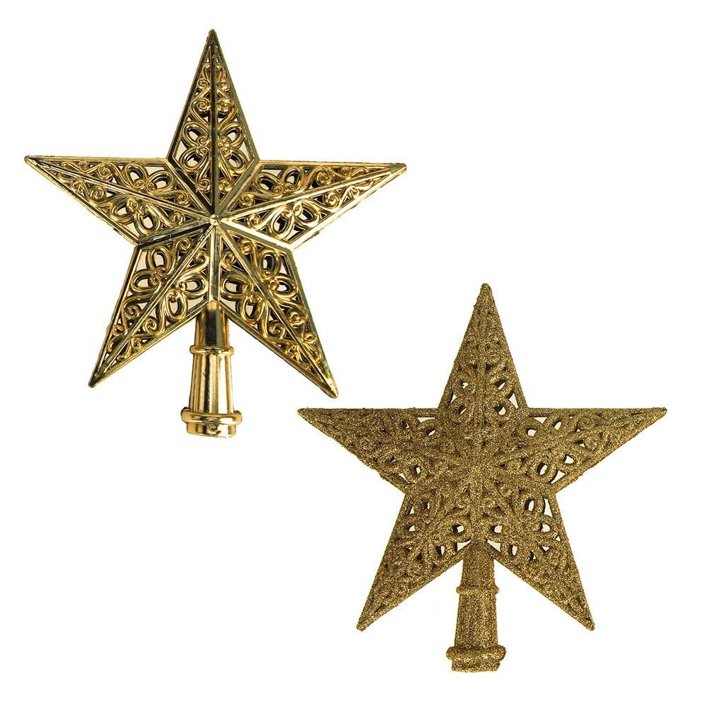 Glitter Star Plastic Christmas Tree Topper, Gold, 8-Inch, 2-Piece