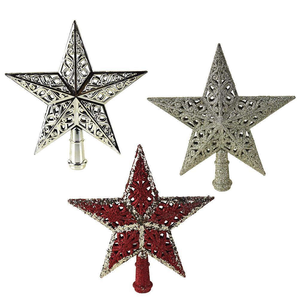 Elegant Glittered Christmas Tree Topper Stars, 8-Inch, 3-Piece