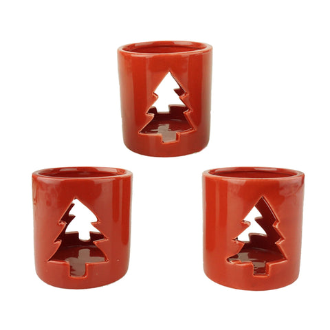 Ceramic Tree Candle Holders, Red, 3-1/4-Inch, 3-Count
