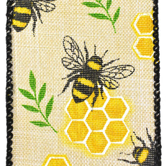 Honeycomb Bee Faux Linen Wired Ribbon, 2-1/2-inch, 10-yard