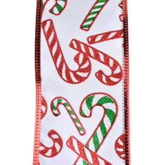Christmas White Satin Red Trim Candy Cane Wired Ribbon, 2-1/2-Inch, 10-Yard - Red/Green