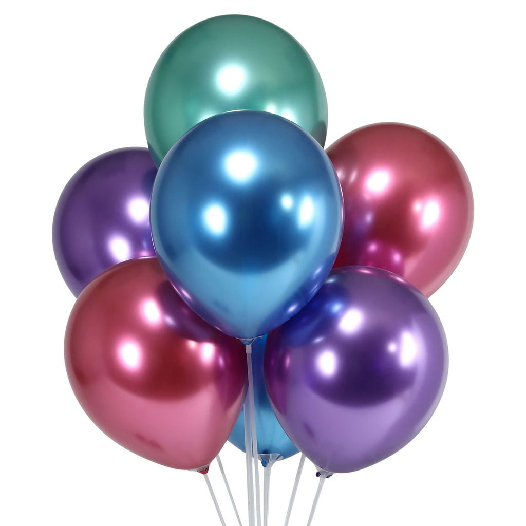 Chrome Balloons Party Pack, 12-Inch, 50-Piece - Assorted Colors