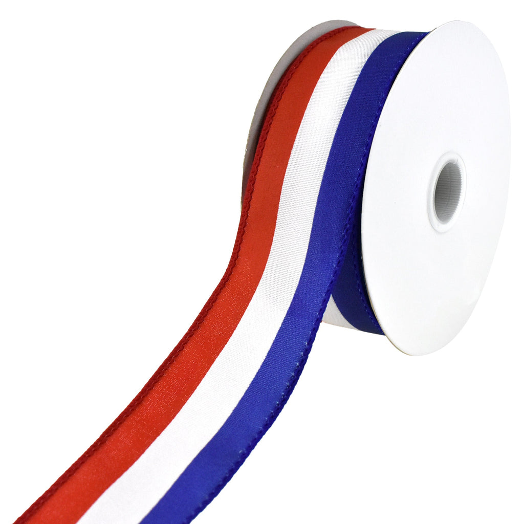 Patriotic Stripes Satin Wired Ribbon, 1-1/2-Inch, 10-Yard