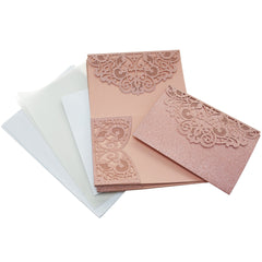 Glitter Laser-Cut Ornate Design with Pocket Blank Invitations, 5-Inch, 8-Count