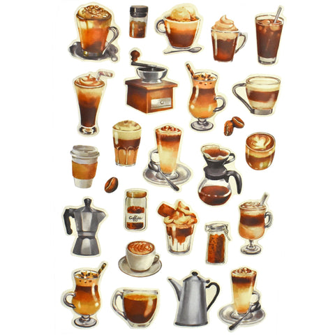 Coffee Drinks Puffy 3D Sticker Sheet, 1-1/4-Inch, 26-Piece