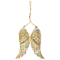 Wooden Angel Wings Metallic Edge Christmas Ornament, 7-1/2-Inch - Silver