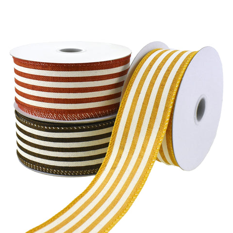 Cabana Stripes Faux Linen Wired Ribbon, 10-yard