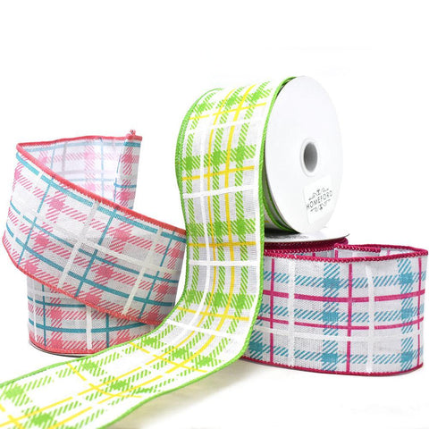 Iridescent Plaid Linen Wired Ribbon, 2-1/2-inch, 10-yard