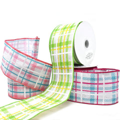 Iridescent Plaid Linen Wired Ribbon, 2-1/2-Inch, 10-Yard
