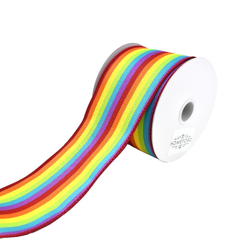 Vertical Rainbow Woven Strips Wired Ribbon, 2-1/2-Inch, 10-Yard