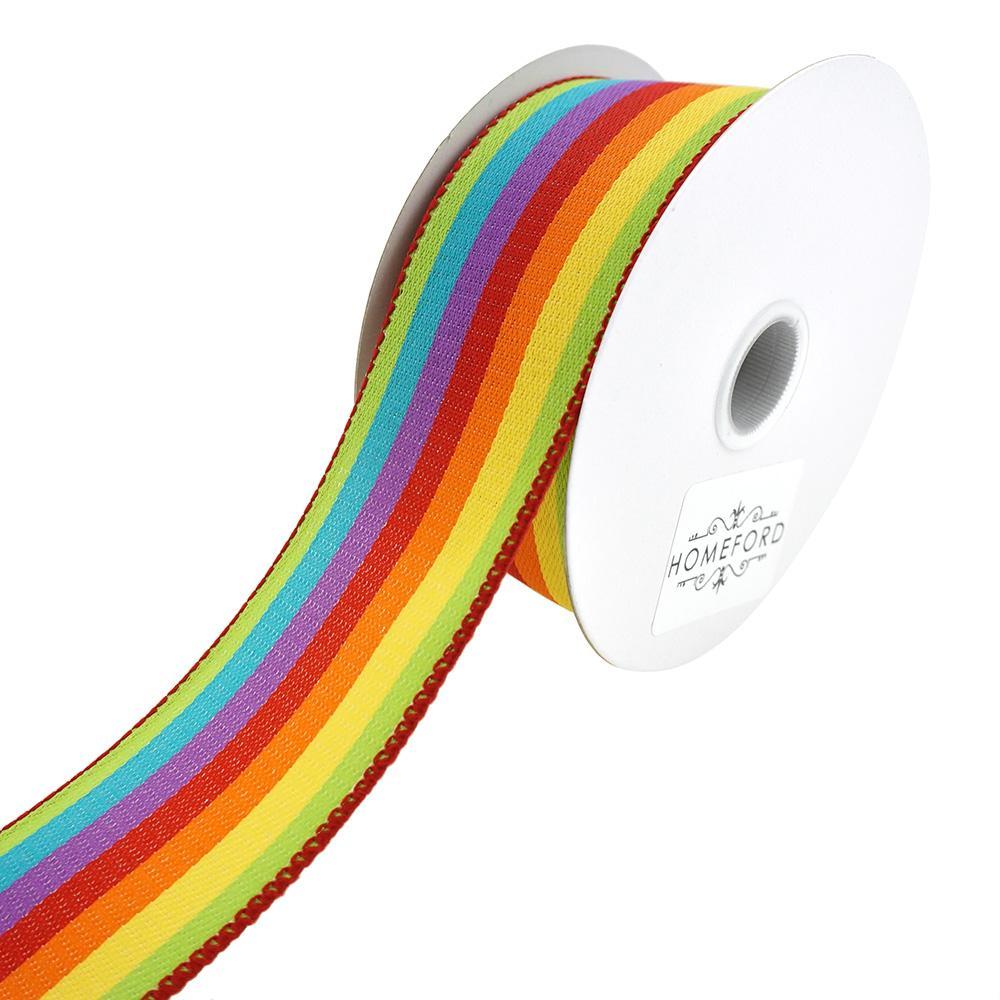 Vertical Rainbow Woven Strips Wired Ribbon, 1-1/2-Inch, 10-Yard