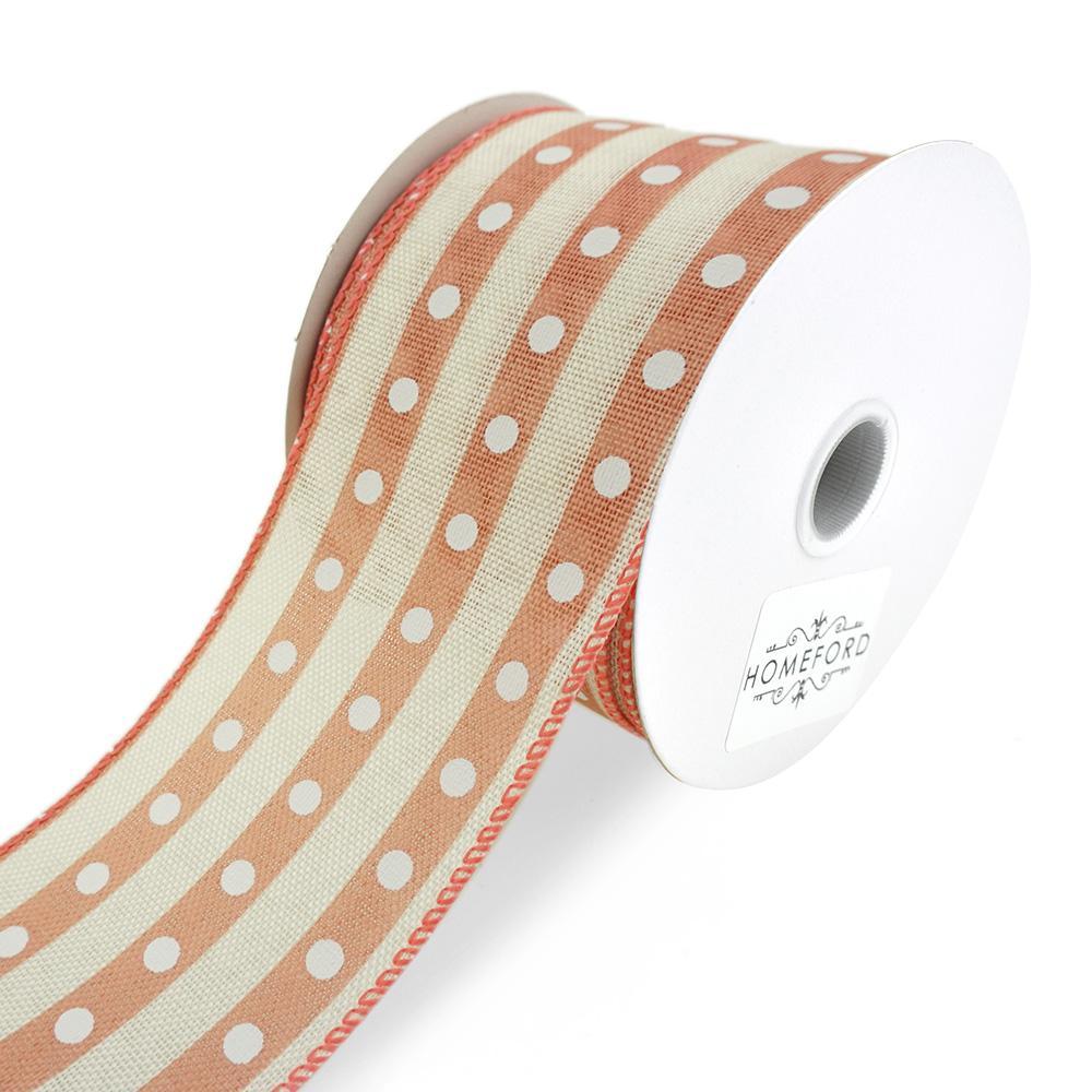 Studded Stripes Linen Wired Ribbon, Cream/Blush, 2-1/2-Inch, 10-Yard