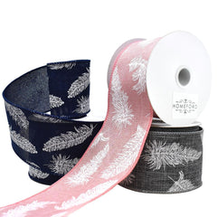Feathers Linen Wired Ribbon, 2-1/2-Inch, 10-Yard