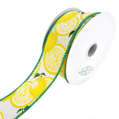 Bright Printed Lemons Wired Linen Ribbon, 1-1/2-Inch, 10-Yard