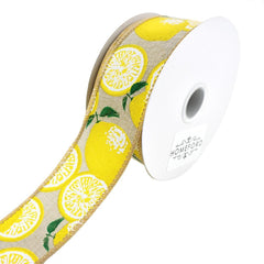 Bright Printed Lemons Wired Linen Ribbon, 1-1/2-Inch, 10-Yard