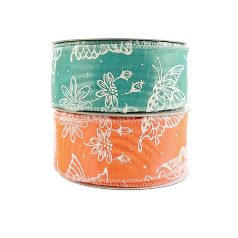 Iridescent Butterflies 2-Toned Satin Wired Ribbon, 10-yard