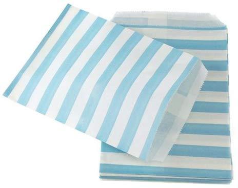 Vertical Stripe Paper Treat Bags, 7-inch 25-Piece, Light Blue