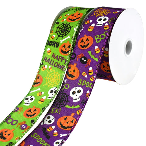 Cartoon Pumpkin and Skull Wired Ribbon, 10-yard