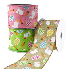 Bunnies and Gingham Easter Eggs Wired Ribbon, 2-1/2-Inch, 10-Yard