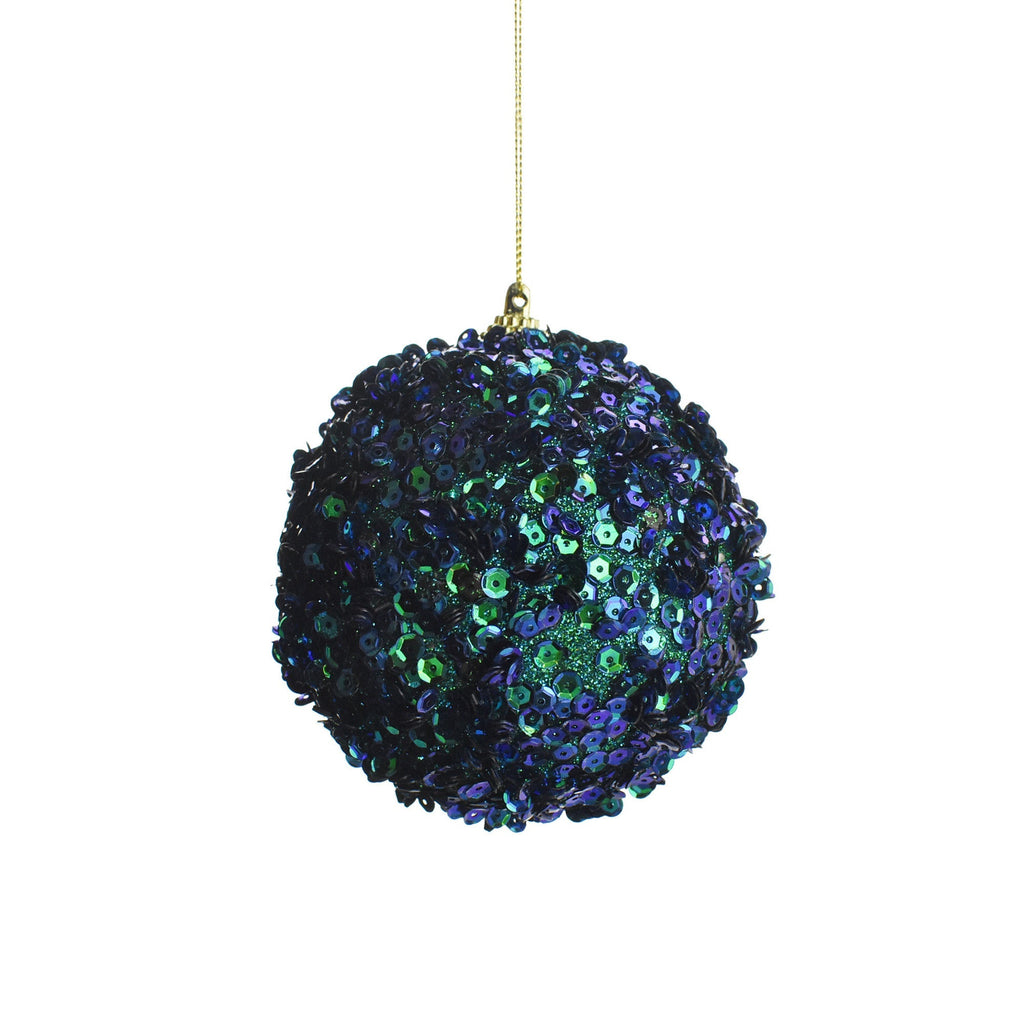 Sequined Ball Christmas Ornament, Peacock, 4-Inch