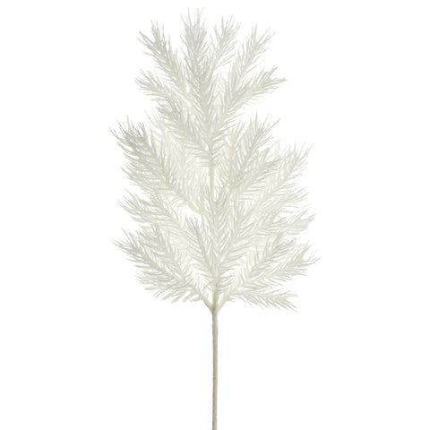 Artificial Glittered Pine Leaf Stem, White, 18-1/2-Inch