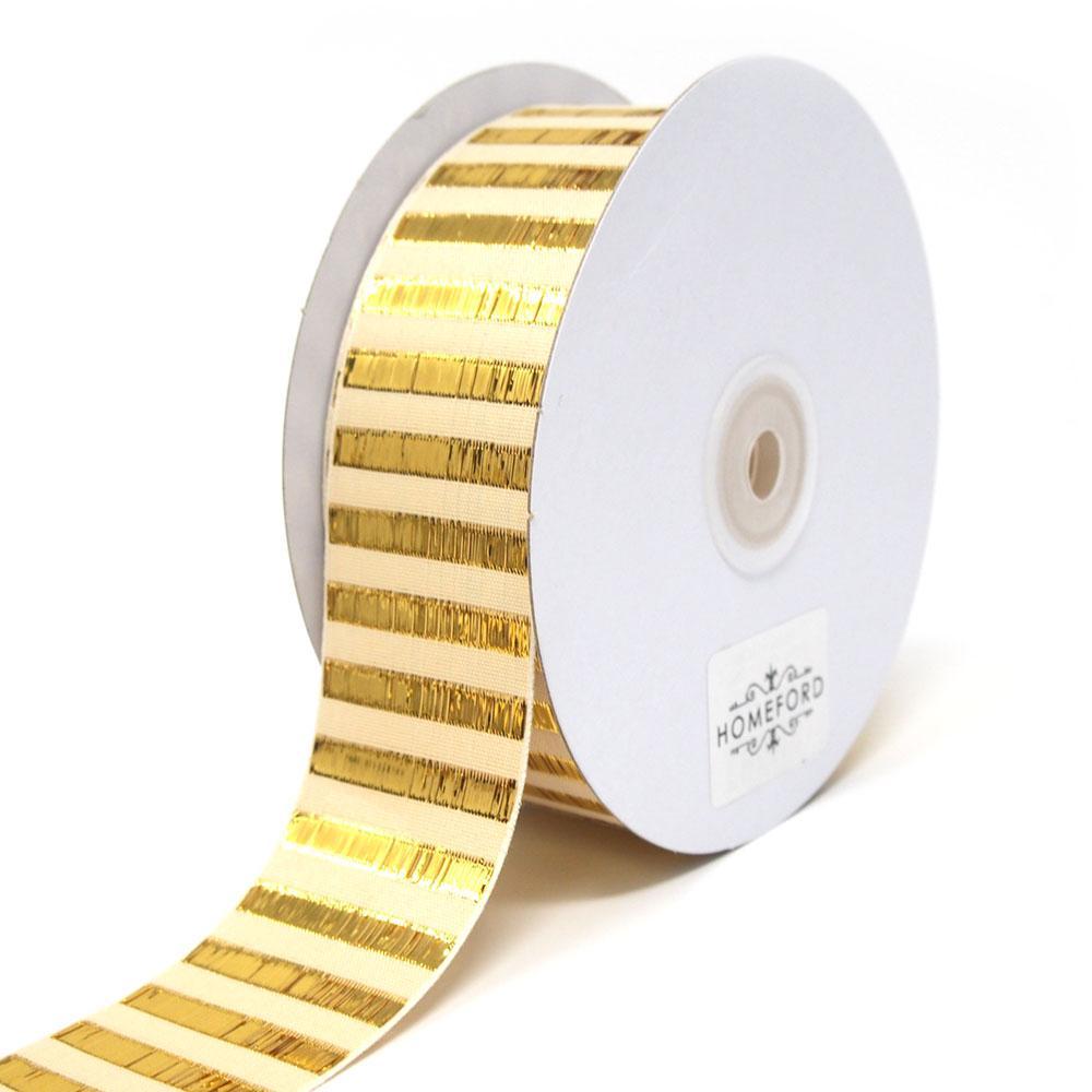 Metallic Candy Striped Ribbon, 1-1/2-Inch, 25-Yard, Gold