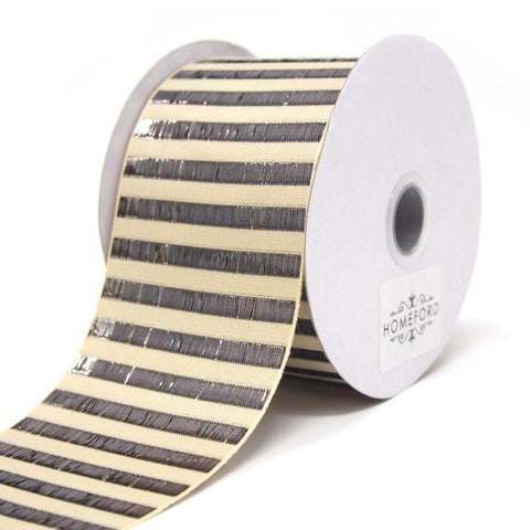 Metallic Candy Striped Ribbon, 2-1/2-Inch, 10-Yard, Pewter