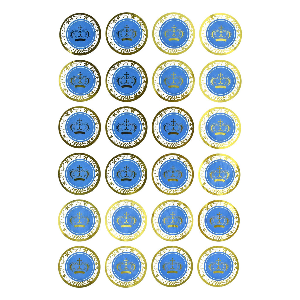 Gold Foil Prince Crown Seal Stickers, 1-1/4-Inch, 24-Count - Blue