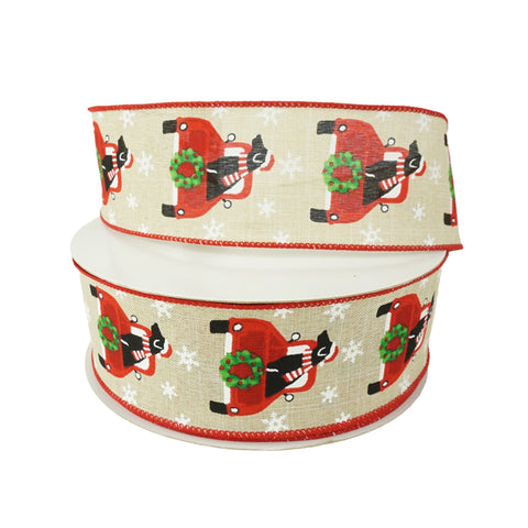 Christmas Truck with Black Lab Wired Ribbon, 2-1/2-Inch, 50-Yard