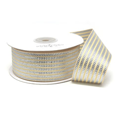 Metallic Seersucker Stripes Grosgrain Ribbon, 25-Yard