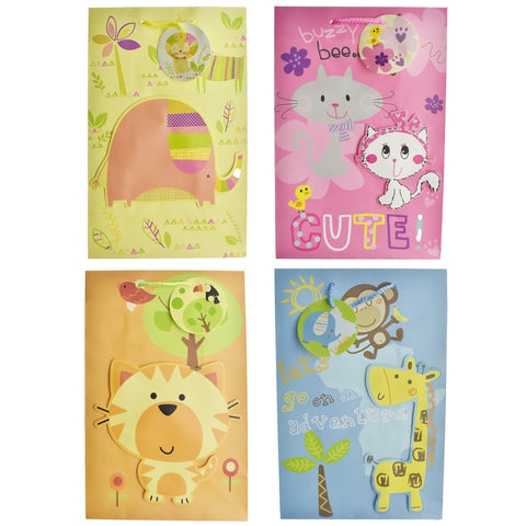 Pop-Up Animal Party Gift Bags, 12-Inch, 4-Piece