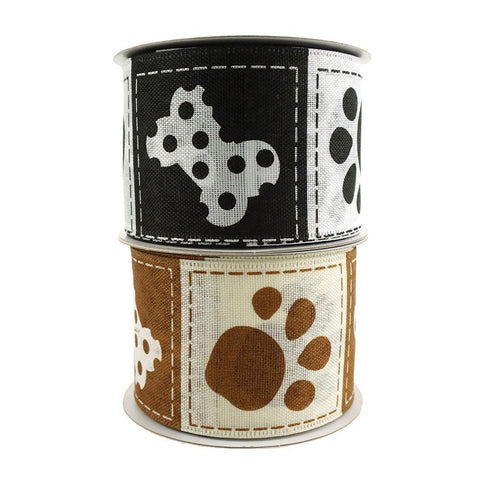 Doggie Paw Prints And Bones Wired Ribbon, 2-1/2-Inch, 10-Yard