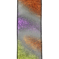 Halloween Glittered Ombre Sheer Wired Ribbon, 2-1/2-Inch, 10-Yard - Purple/Lime/Orange