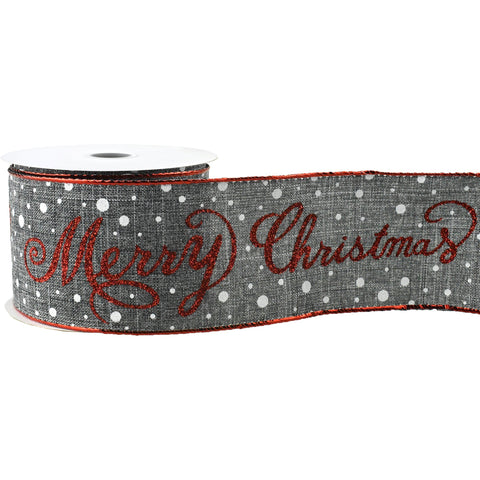 Glittered 'Merry Christmas' Faux Linen Wired Ribbon, 2-1/2-Inch, 10-Yard