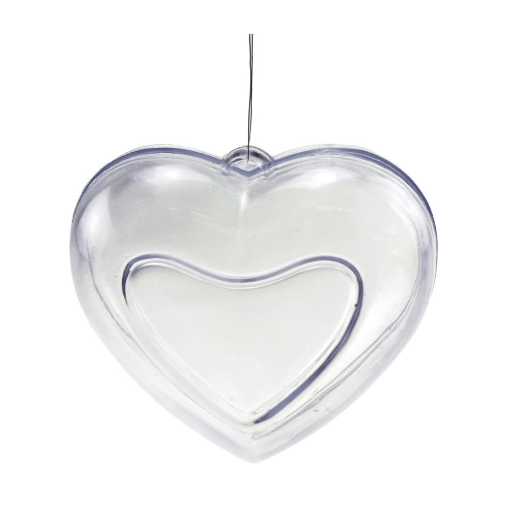 Fillable Plastic Clear Heart Ornament, 3-3/4-Inch, 12-Piece