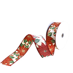 Christmas Glitter Poinsettias and Berries Wired Ribbon, 1-1/2-Inch, 10-Yard